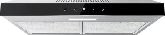 Hotte aspirante CC130, 60cm, hotte de cuisine, évacuation et recyclage, éclairage LED, encastrable, installation murale, tactile, acier inoxydable