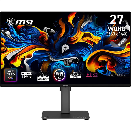 MSI Dalle QD-OLED 2560x1440, Pro Max Écran Professionnel 27' WQHD, 144 Hz, 03ms 271QPx14G, DisplayPort, compatible G-SYNC et AMD FreeSyncTM, HDMI