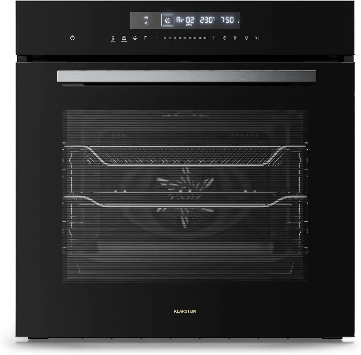 Klarstein Four électrique, 72 L, classe énergétique A, encastrable, minuteur, verrouillage, noir, 13 Modes, Friteuse à Air Chaud, Nettoyage Émaillé