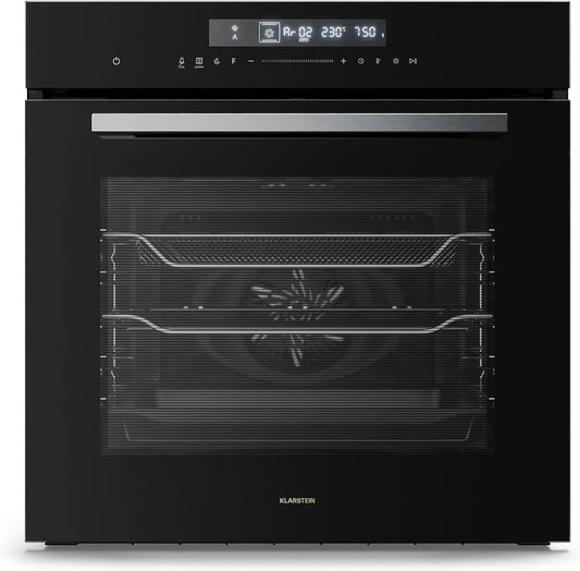 Klarstein Four électrique, 72 L, classe énergétique A, encastrable, minuteur, verrouillage, noir, 13 Modes, Friteuse à Air Chaud, Nettoyage Émaillé