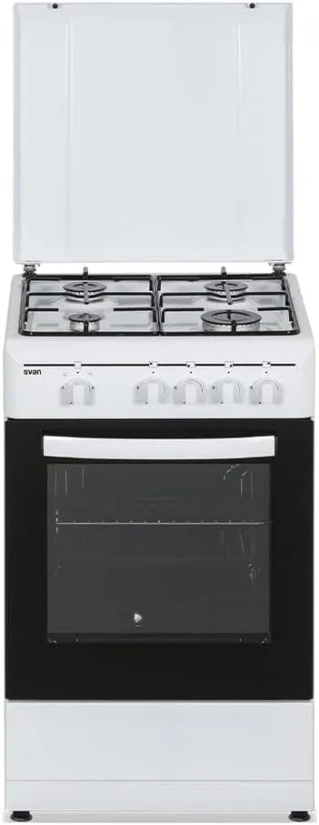 Cuisinière avec four SKG4500TM., 43 L, 4 foyers, 2 programmes, blanc, 4 Zones de Cuisson, SKG4500TM. Contrôle Manuel, Couvercle Métal, Svan Cuisinière