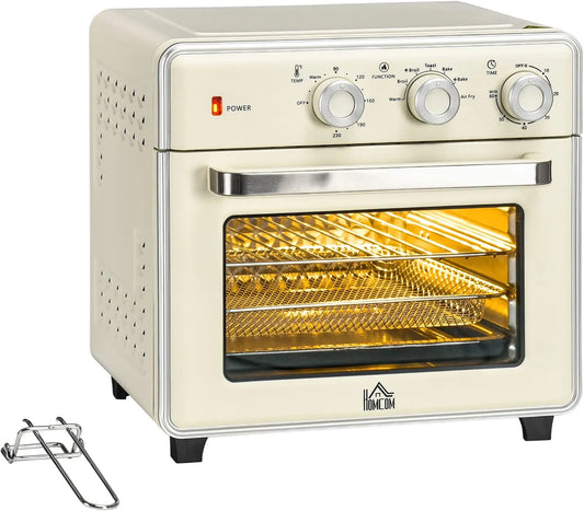 Four électrique, 20 L, 1400 W, 90 à 230 °C, minuteur, gril, compact, blanc, 5 modes, Friteuse à air métallique, panier de friture