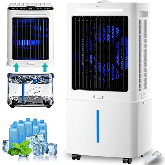 Climatiseur 3-en-1 12H, 30 L, 3000 m3/h, portable, tactile, minuteur, Ventilateur & Humidificateur avec Touches en relief, 2 Pains de Glace