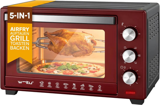 Four électrique, 32 L, 1600 W, 100 à 230 °C, minuteur, compact, 2 zones de température, noir, Minuterie 60 min, 4 éléments chauffants, WOLTU Mini Four