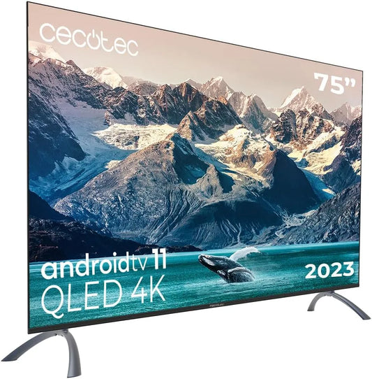Cecotec VQU20075S. Smart TV, 75 pouces, téléviseur, 4K UHD, QLED, HDR, son Dolby, sans cadre, Android OS, 2 Haut-parleurs 10 W, HDR10, 2023, MEMC