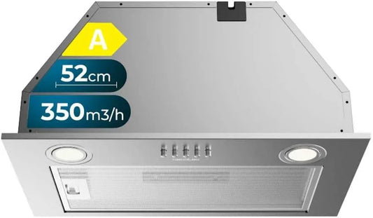 Cecotec Bolero Flux IM 350m3, h Hotte aspirante, 52cm, 350 m3/h, hotte de cuisine, 3 niveaux, acier inoxydable, moteur 70W, lumière et filtre à